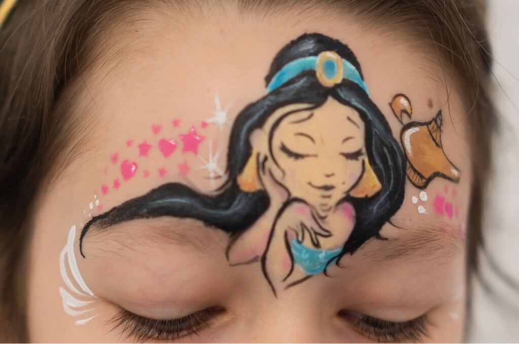 Hercegnő Jázmin arcfestés minta gyerek arcán